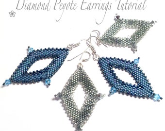 PDF beading tutorial pattern - Diamond peyote earrings