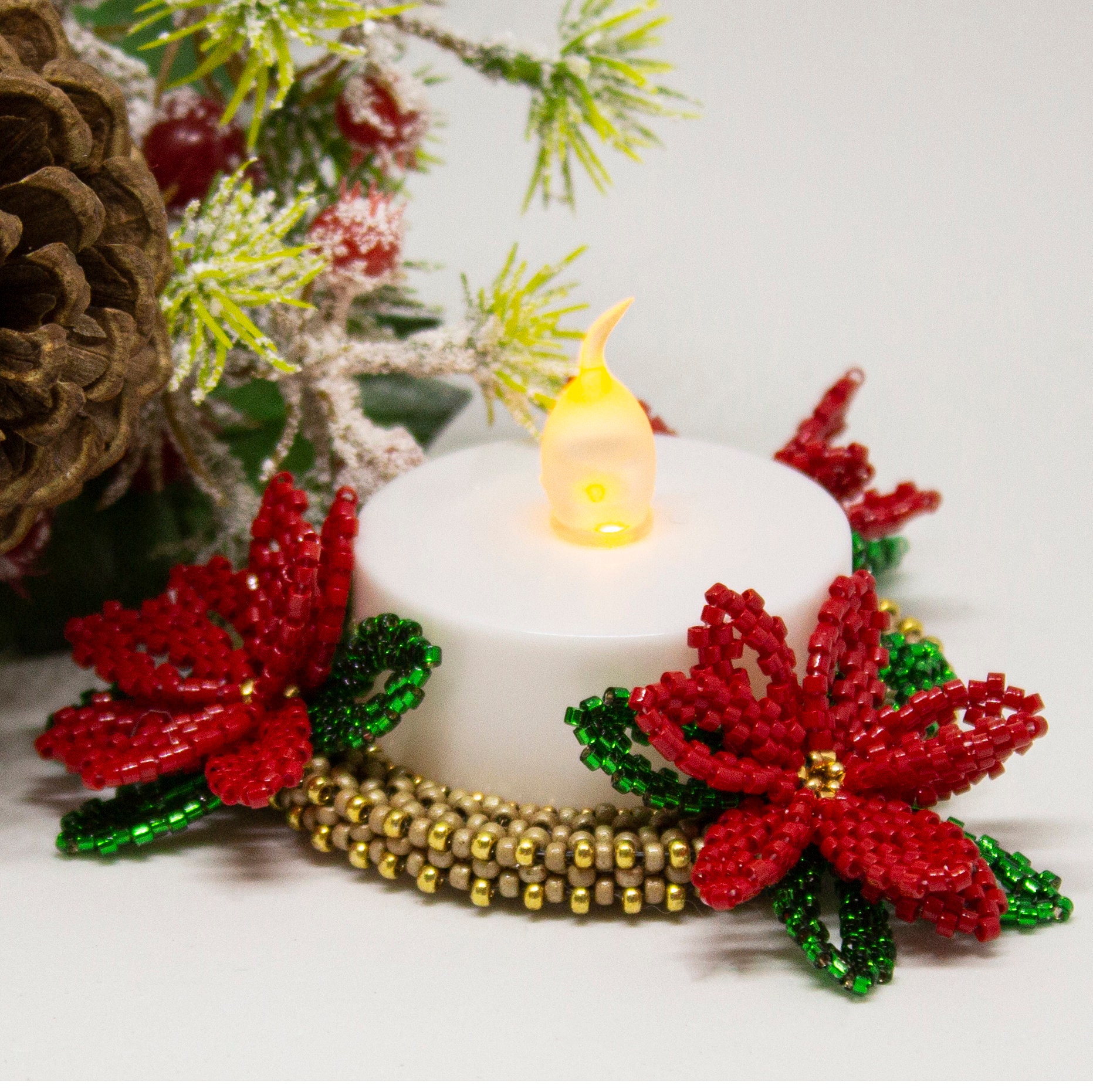 Beading Pattern Tutorial Poinsettia Tea Light Holder Etsy