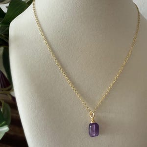 Amethyst necklace, gold wire wrapped purple crystal pendant, dainty healing stone jewelry