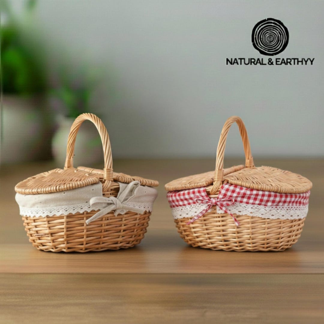 Handmade Wicker Picnic Basket: Willow Woven Storage With Handle - Etsy
