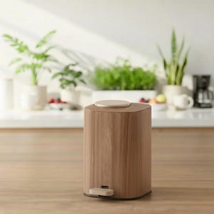 Retro Wood Pattern Grain Trash Can | Swing Lid Kitchen Garbage Bin | Stylish Office & Bathroom Paper Basket