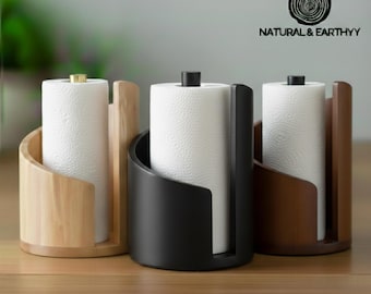 Dispensador de papel de cocina moderno de madera / Dispensador de rollos de cocina de apertura con una sola mano