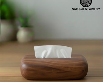Caja de pañuelos vintage de madera de nogal: soporte minimalista artesanal para decoración del hogar y la oficina