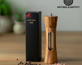 Molinillo de pimienta de madera de acacia / Molinillo de sal de cerámica ajustable con ventana de visualización