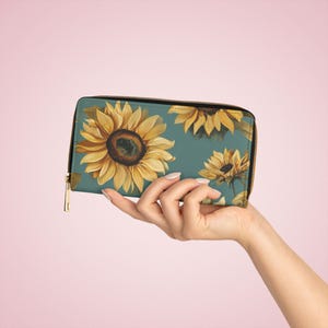 Sunflower Zipper Wallet, Floral Wallet for Women, Cute Coin Purse, Summer Accessory, Gift for Her, Stylish Wallet