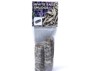 Vit salvia-smudge med lavendel, set om 2