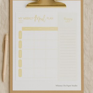 Wöchentlicher Essensplaner Printable | Meal Plan Template mit Einkaufsliste | Digitaler Download PDF | Meal Prep Organizer