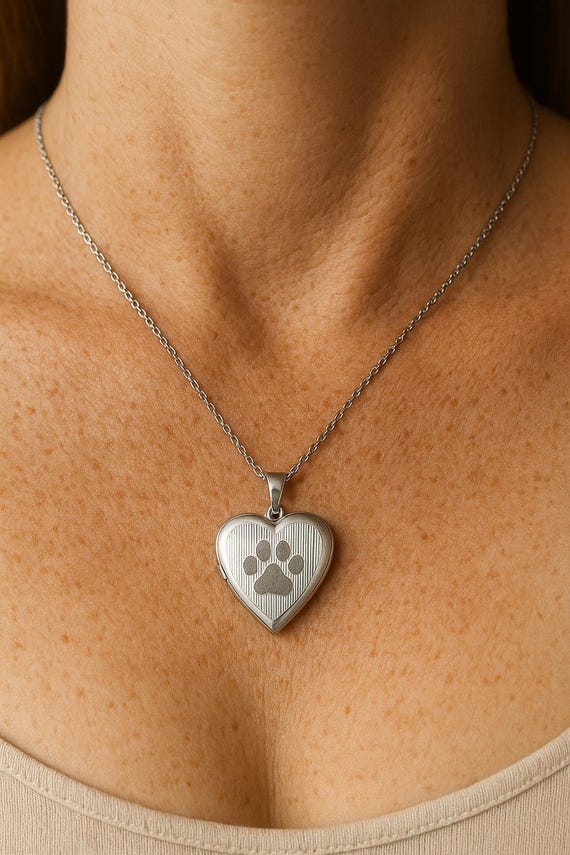 Sterling Silver Pet Cremation Ash Locket: Paw Print Heart Keepsake