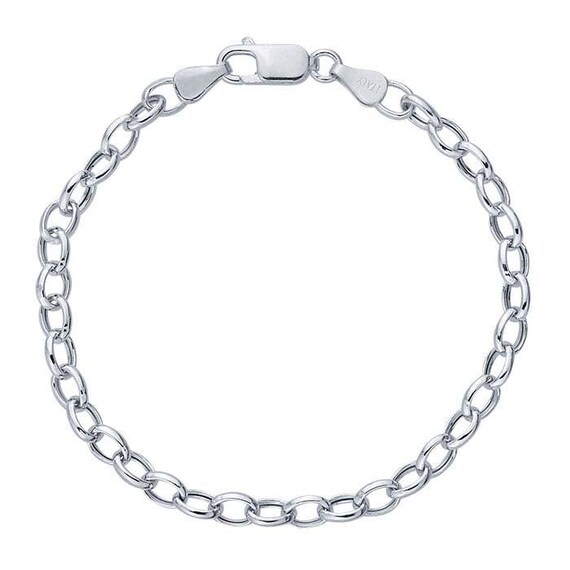Sterling Silver Charm Bracelet, Oval Hollow Rolo Chain