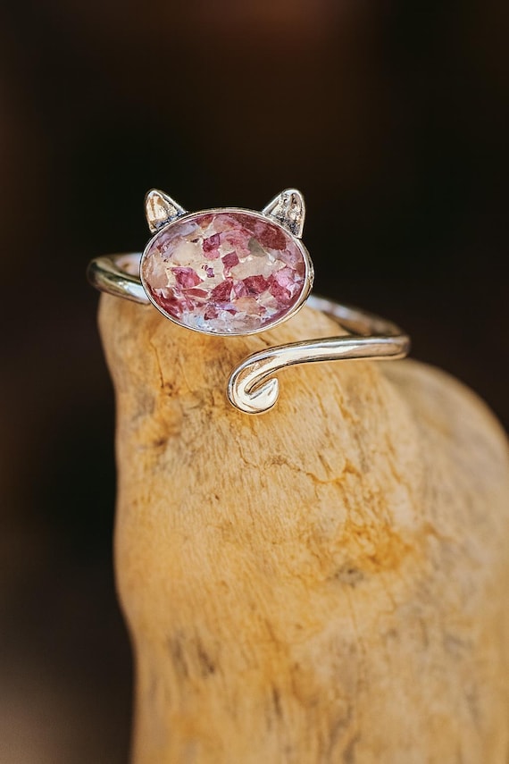 Sterling Silver Cat Ring: Adjustable Floral Statement Ring