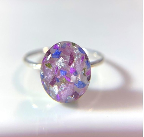 Custom Sympathy Ring, Sterling Silver Bespoke jewelry with your flowers preserved