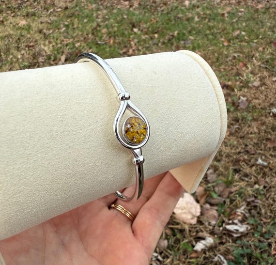 Custom Sterling Silver Bangle Bracelet with Bridal Flowers, Bouquet Jewelry