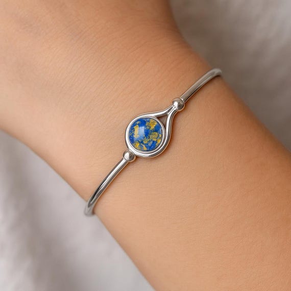 Custom Sterling Silver Bangle Bracelet with Bridal Flowers, Bouquet Jewelry