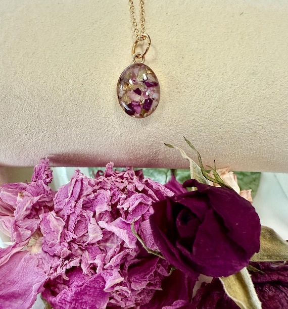 Custom 14k Yellow Gold-Filled Bridal  Pendant Necklace: Bridal Bouquet Keepsake Jewelry