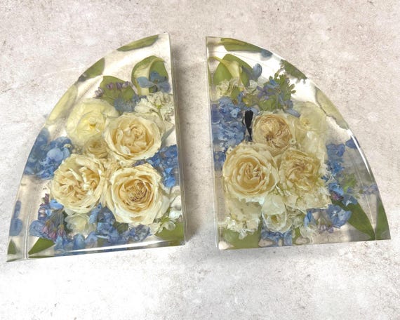 Custom Bookends Floral Keepsake (DEPOSIT), Bridal Bouquet Keepsake, Flower Preservation, Dried Flowers