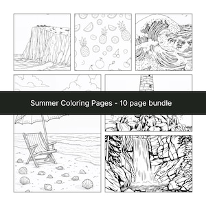 10 Ausmalseiten für Erwachsene - 10 Ausmalseiten zum Ausdrucken, Strand und Meer, Sofort-Download, LN-C06