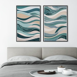 Coastal Abstract Wave Printable Wall Art Set of 3,Modern Ocean Art,Blue Beige Wall Decor for Bedroom Living Room,Digital Download Art,CW-S22
