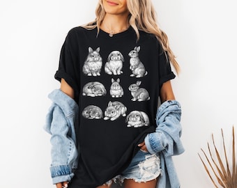 Camiseta vintage de tatuaje de conejos de los 90, regalo de conejo Y2K, gráfico para amantes de los conejos, camiseta unisex para mascotas