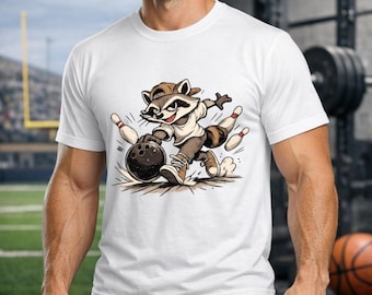 Camiseta divertida de bolos con mapache, regalo para el equipo de bolos, camiseta retro de dibujos animados de animales para papá y amigos.