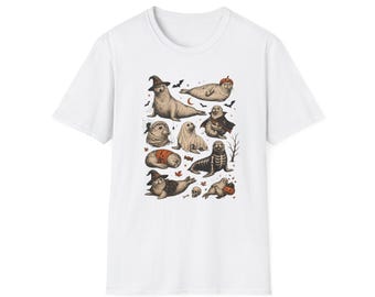 Camiseta estilo tatuaje vintage de los 90 con estampado de sello, camiseta retro con gráfico de océano y mar Y2K, regalo espeluznante de Halloween