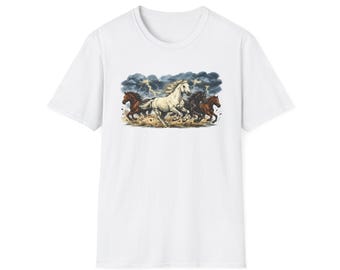 Camiseta vintage de los 90 con estampado de caballos corriendo, camiseta retro con tormenta eléctrica y caballos, camiseta vaquera del oeste, regalo de la vida en el rancho Wild Stallion
