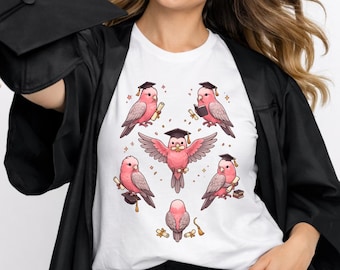 Camiseta de graduación con diseño de cacatúa Galah, regalo para la promoción de 2026 con estampado de loro rosa, camiseta gráfica para amantes de los animales.