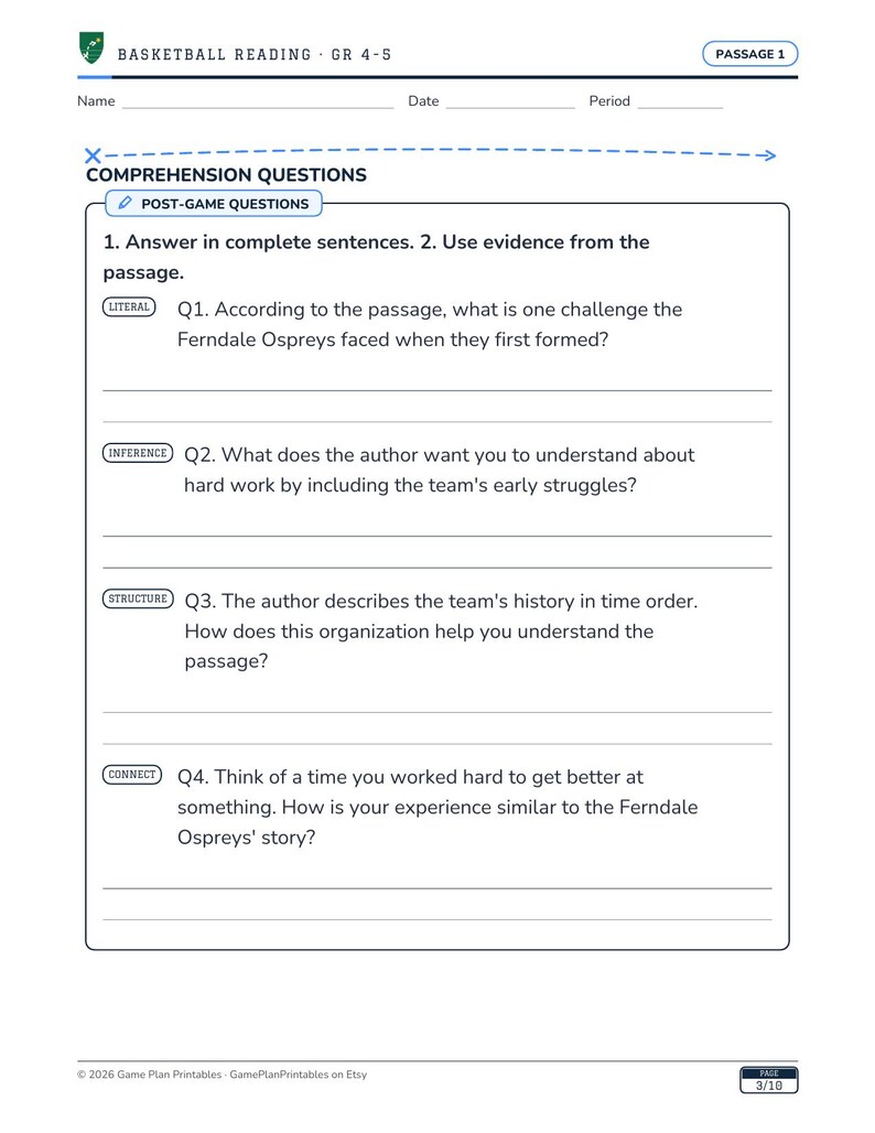 4–5 Grade Basketball Informational Reading ELA | Nonfiction Passages image 5