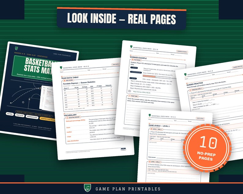 6–8 Basketball Statistics & Data Analysis Math Activity image 1