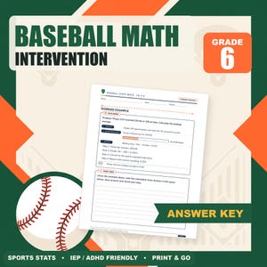 Baseball Math Intervention | Grade 6 Skills | Sports Stats | Answer Key
