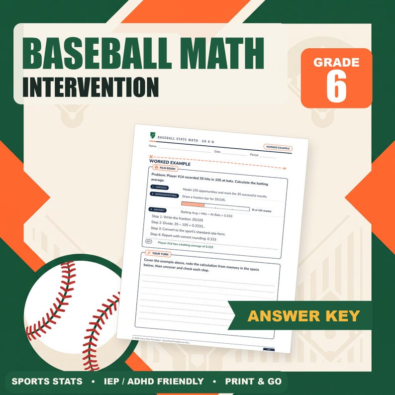 Baseball Math Intervention | Grade 6 Skills | Sports Stats | Answer Key image 1