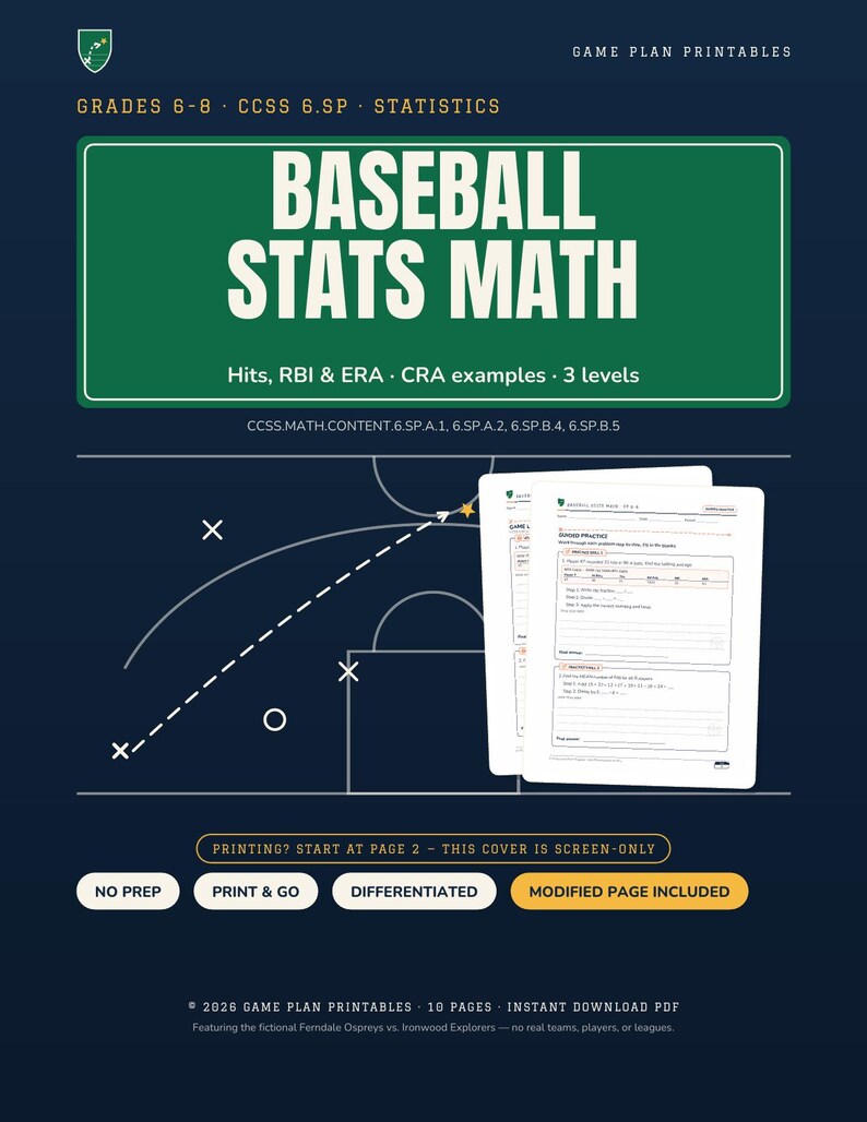 Baseball Math Intervention | Grade 6 Skills | Sports Stats | Answer Key image 3