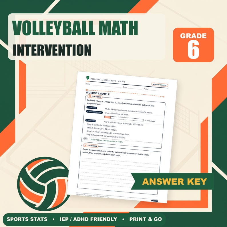 Volleyball Math Intervention | Grade 6 Skills | Sports Stats | Answer Key image 1