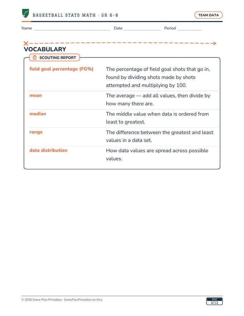Grade 6–8 Basketball Statistics ADHD-Friendly Math Worksheets | Data Analysis image 5