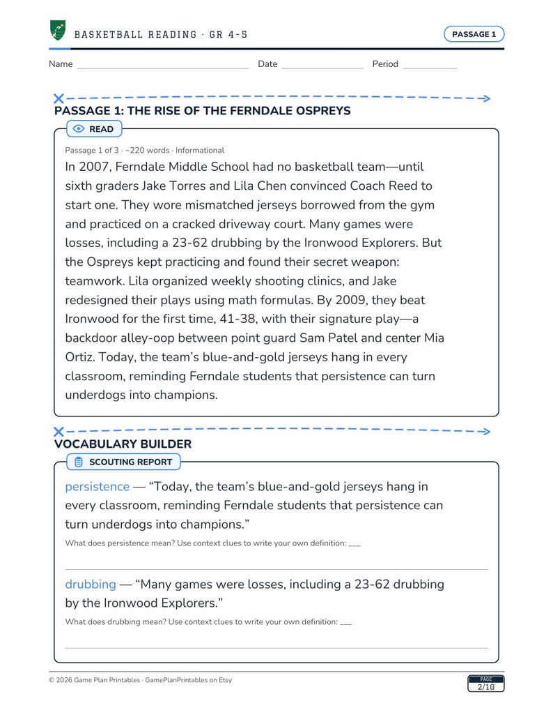 4–5 Grade Basketball Informational Reading ELA | Nonfiction Passages image 4