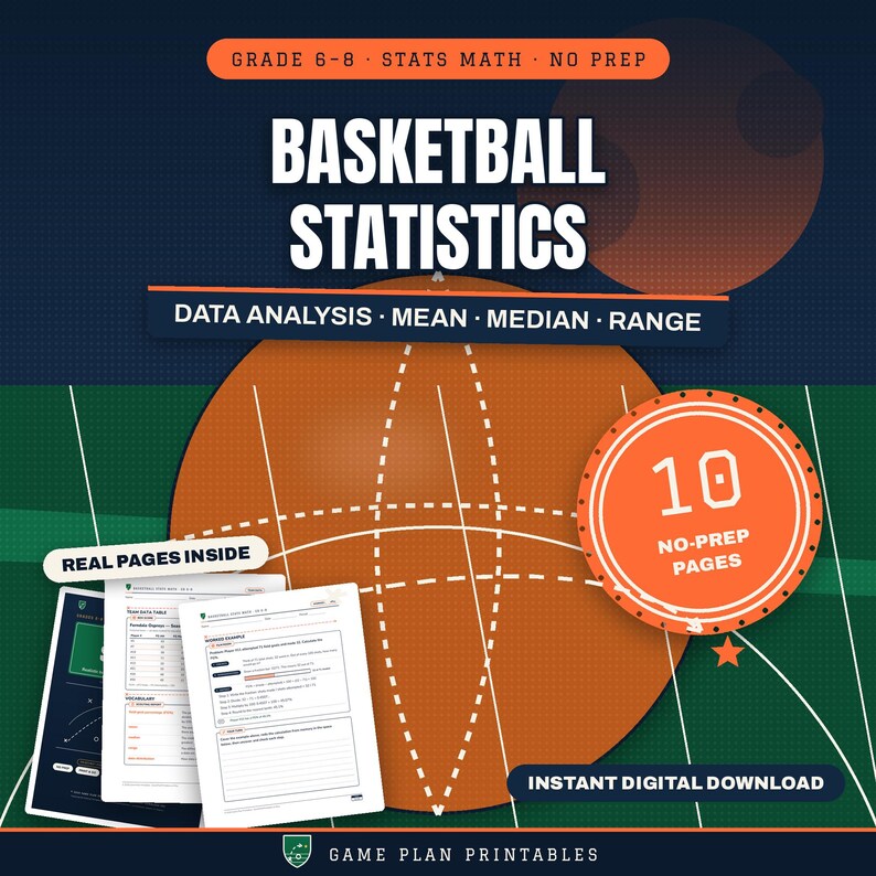 6–8 Basketball Statistics & Data Analysis Math Activity image 2