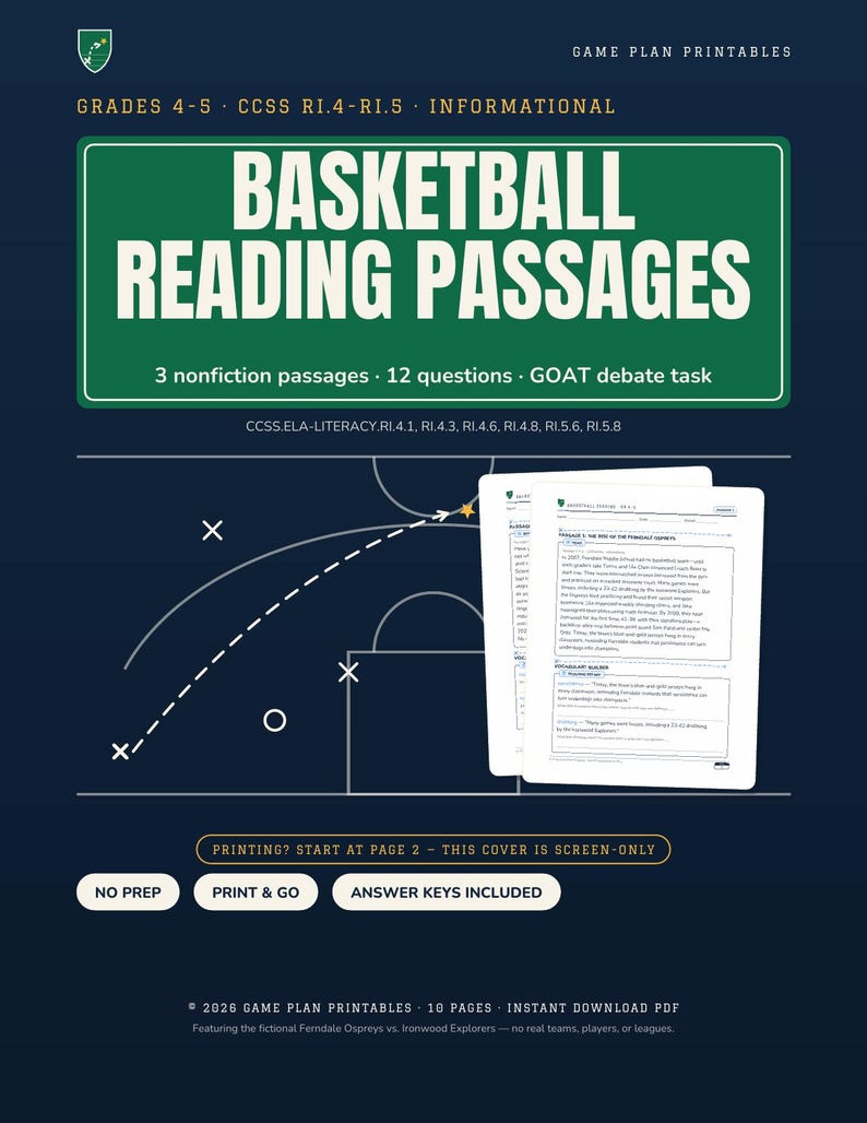 4–5 Grade Basketball Informational Reading ELA | Nonfiction Passages image 3