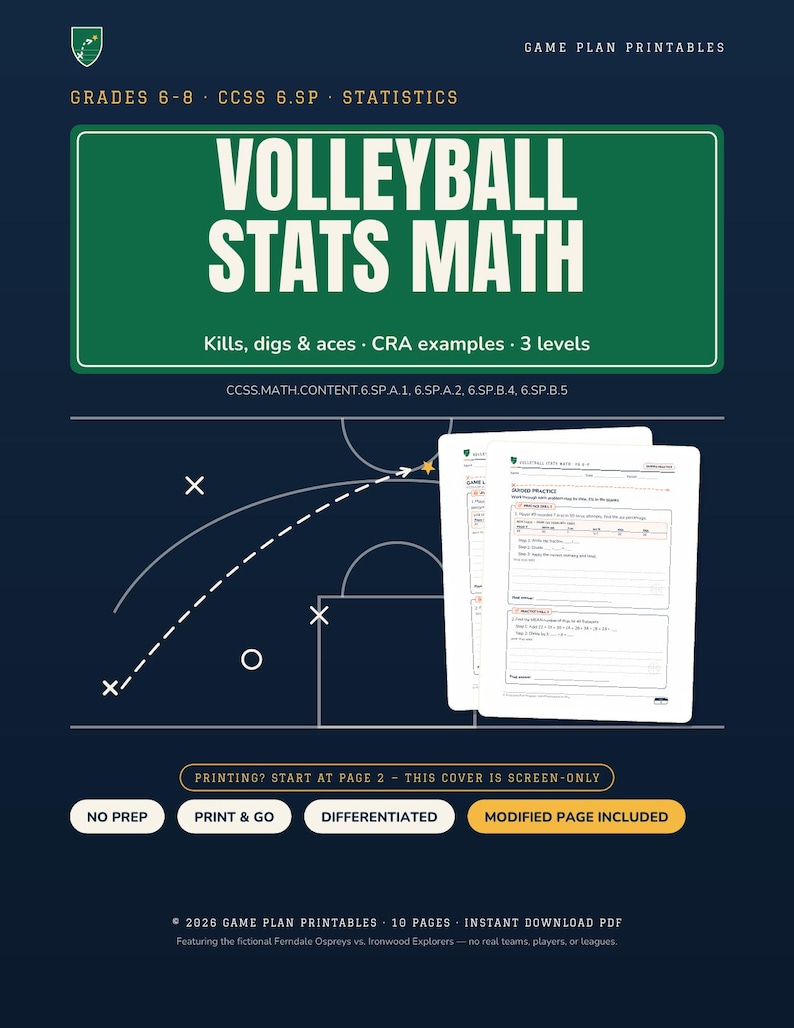 Volleyball Math Intervention | Grade 6 Skills | Sports Stats | Answer Key image 3