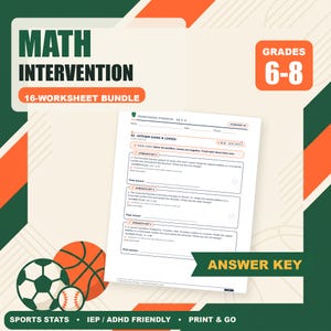 Math Intervention Bundle | 6th 7th 8th Grade | Sports Stats | SPED IEP | Answer Key