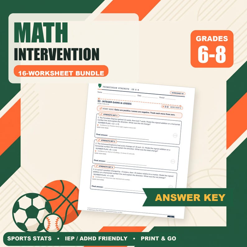 Paquete de intervención matemática / 6.º, 7.º y 8.º grado / Estadísticas deportivas / Programa de educación especial (IEP) / Clave de respuestas imagen 1