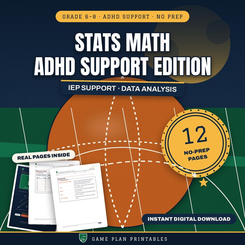 Grade 6–8 Basketball Statistics ADHD-Friendly Math Worksheets | Data Analysis image 2