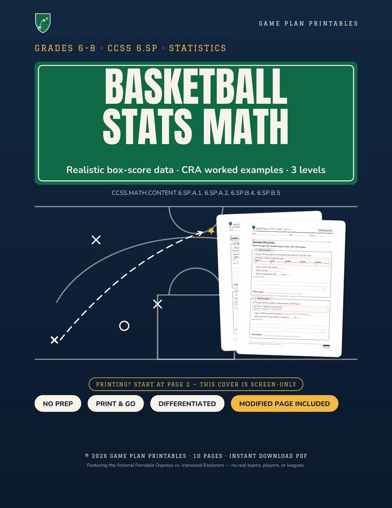 6–8 Basketball Statistics & Data Analysis Math Activity image 3