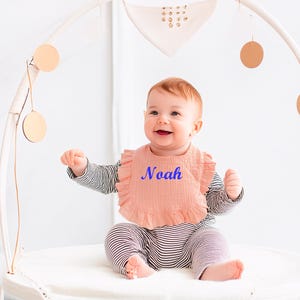 Embroidered Baby Bib Personalized, Custom Name Bib Double Gauze, Baby Boy Girl Gift, Unique Newborn Shower Present, Absorbent Muslin Bib