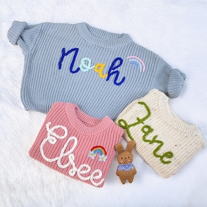 Personalized Hand Embroidered Baby Sweater: Custom Name Knit