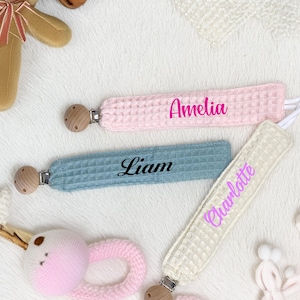 Personalized Pacifier Clip and Rattle set|Custom Baby shower Gift|Pastel Babygirl Binky Holder|Wooden Babyboy Dummy Chain|Newborn Gift