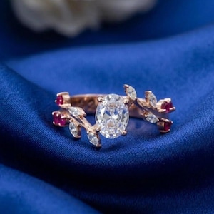 Aquamarine With Ruby Engagement Ring, Marquise & Oval cut Gemstone Wedding Ring Bridal Promise Ring, Anniversary gift, Designer Ring