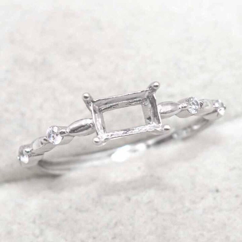 Ring Without R Sterling Silver 4*6mm Semi Mount Ring Rectangle Shape Empty Support ...