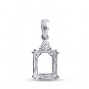 May include: A silver pendant with a rectangular frame design. The pendant features a small triangle with embedded gemstones above the frame. The bail is a rounded shape. The pendant is designed to hold a gemstone.