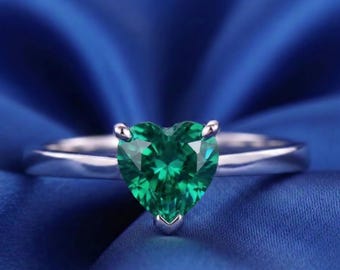 Heart green Zirconia Ring: 18k Rose Gold Plated Sterling Silver Solitaire Engagement Ring Peach Light Pink Gemstone Ring