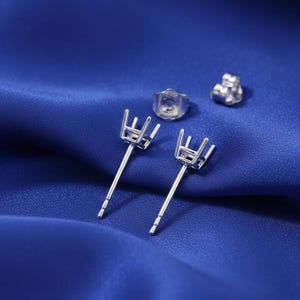 925 sterling silver Round Blank 4mm - 12mm Pre-Notched Basket Setting Earring 5 Prong setting Studs For Gemstone Set For Semi Mount