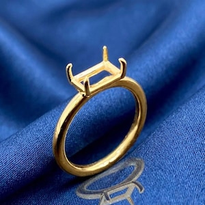 Solid 925 Sterling Silver Rectangle 4x6mm Pre Notched Blank 4 Prong Ring, Good for Zircon & Stone Setting Work, Engagement Ring